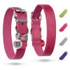 Long Lasting Leather Dog Collar for Large Dogs Medium Small Dogs Adjustable Collar with Durable Buckle D Ring 11-14 inch Neck x 3/5 inch Wide Pink Col