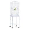 PawHut 60" Metal Indoor Bird Cage Starter Kit with Detachable Rolling Stand, Storage Basket, and Accessories, White