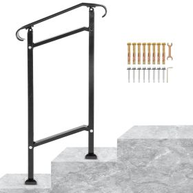 VEVOR Outdoor Stair Railing, Fit 1 or 2 Steps Wrought Iron Handrail, Adjustable Front Porch Hand Railings