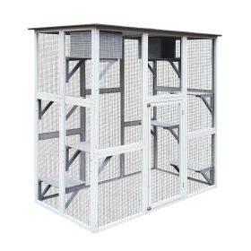 Wooden Catio Outdoor Cat Enclosure, 71" Outdoor Gray Cat House Weatherproof Asphalt Roof