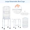 PawHut 60" Metal Indoor Bird Cage Starter Kit with Detachable Rolling Stand, Storage Basket, and Accessories, White