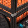 4-Story Pet Cage, Bunny Hutch with Ladder, Lockable Wheels and Removable Tray, Black and Orange