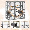 Outdoor Cat House Wooden Catio Enclosure w/Cover- Large Cat Cage with Jump Platforms and Condos, Weatherproof, Grey, 71(L)*37(W)*71(H)