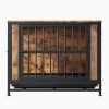 Dog Crate Furniture, Wooden Dog Crate Table, 32.8" Dog Kennel with 2 Sliding Doors and Thick Iron Door Frame