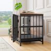 Dog Crate Furniture, Wooden Dog Crate Table, 27.48" Dog Kennel with 2 Sliding Doors and Thick Iron Door Frame