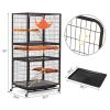 4-Story Pet Cage, Bunny Hutch with Ladder, Lockable Wheels and Removable Tray, Black and Orange