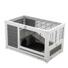 Luxury 2-Storey Pet House Box Wooden Cage Comfy Cabin for Small Animals, Grey White