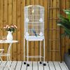 PawHut 60" Metal Indoor Bird Cage Starter Kit with Detachable Rolling Stand, Storage Basket, and Accessories, White