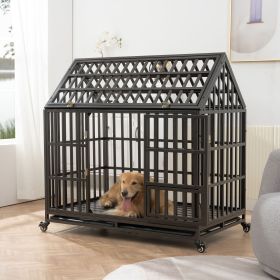 Heavy Duty Dog Cage pet Crate with Roof & window on roof (Color: as Pic)