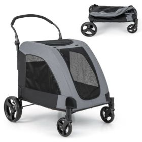 4 Wheels Extra Large Dog Stroller Foldable Pet Stroller with Dual Entry (Color: gray)