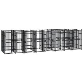 Outdoor Dog Kennel Steel 158.8 ft¬≤ (Color: Black)