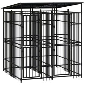 Outdoor Dog Kennel with Roof Steel 39.7 ft¬≤ (Color: Black)