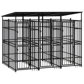 Outdoor Dog Kennel with Roof Steel 59.5 ft¬≤ (Color: Black)