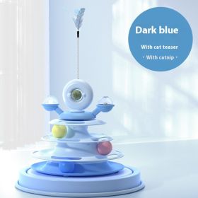 4 Levels Cat Toy Tower Turntable Roller Balls Toys Interactive Intelligence Pets Toys Training Track Puzzle Funny Games Accessories Pet Products (Option: Deep Sea Blue Cat Teaser-OPP Bag Packaging)